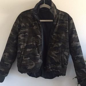Reversible camo leather puffer jacket